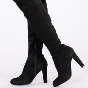 Fashion Nova Black Suede Knee High Boots
